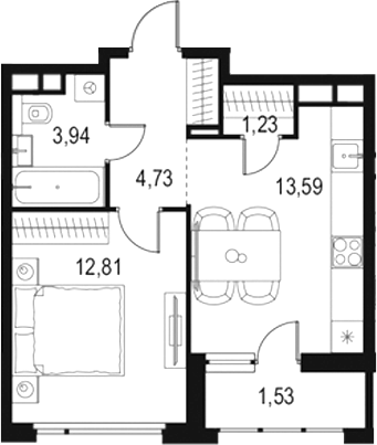 Планировка — Левел Лесной, 1-комн., 36 м²