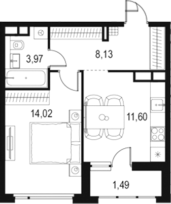 Планировка — Левел Лесной, 1-комн., 38 м²