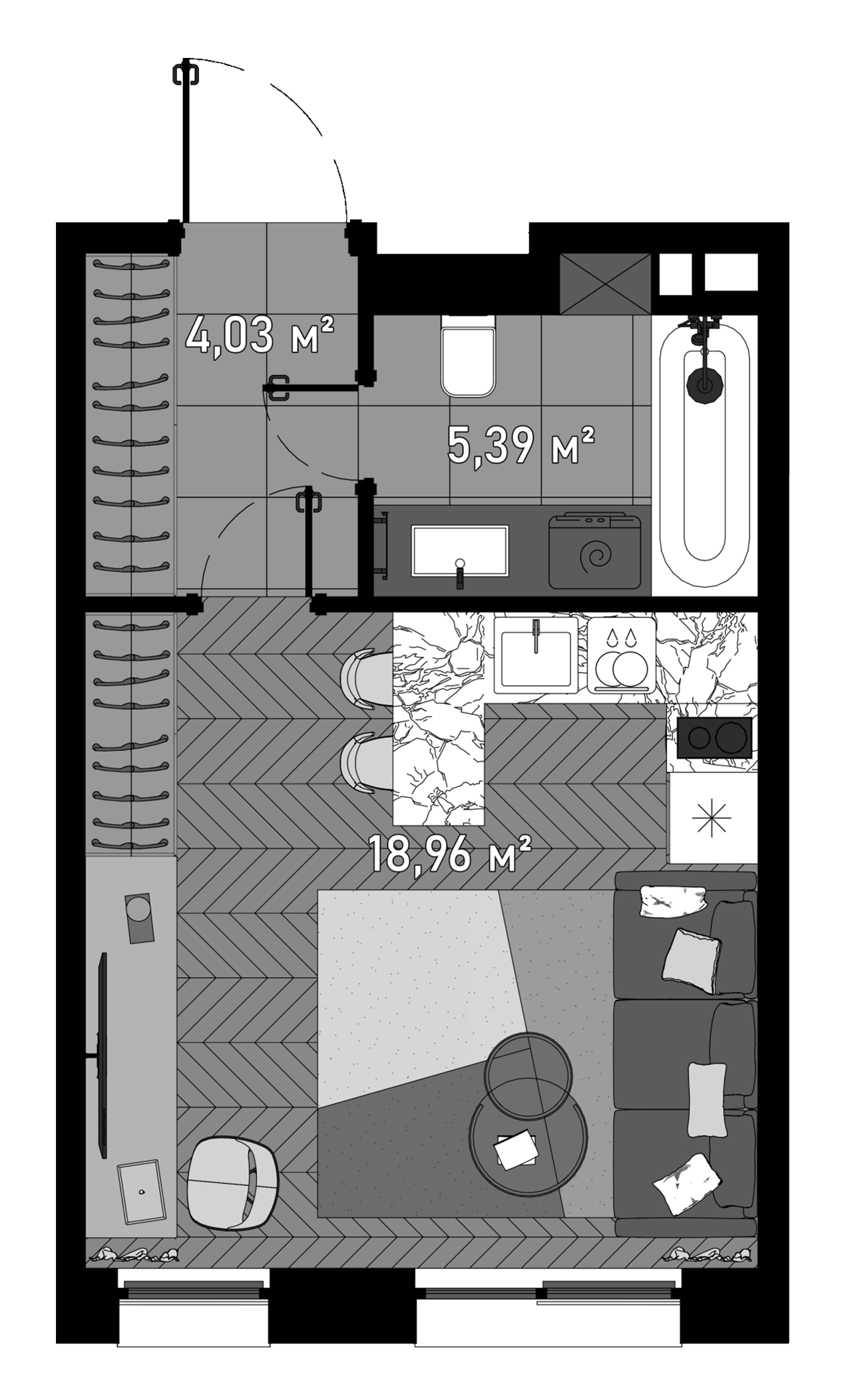 Планировка — Зорге, 9, Студия, 29 м²