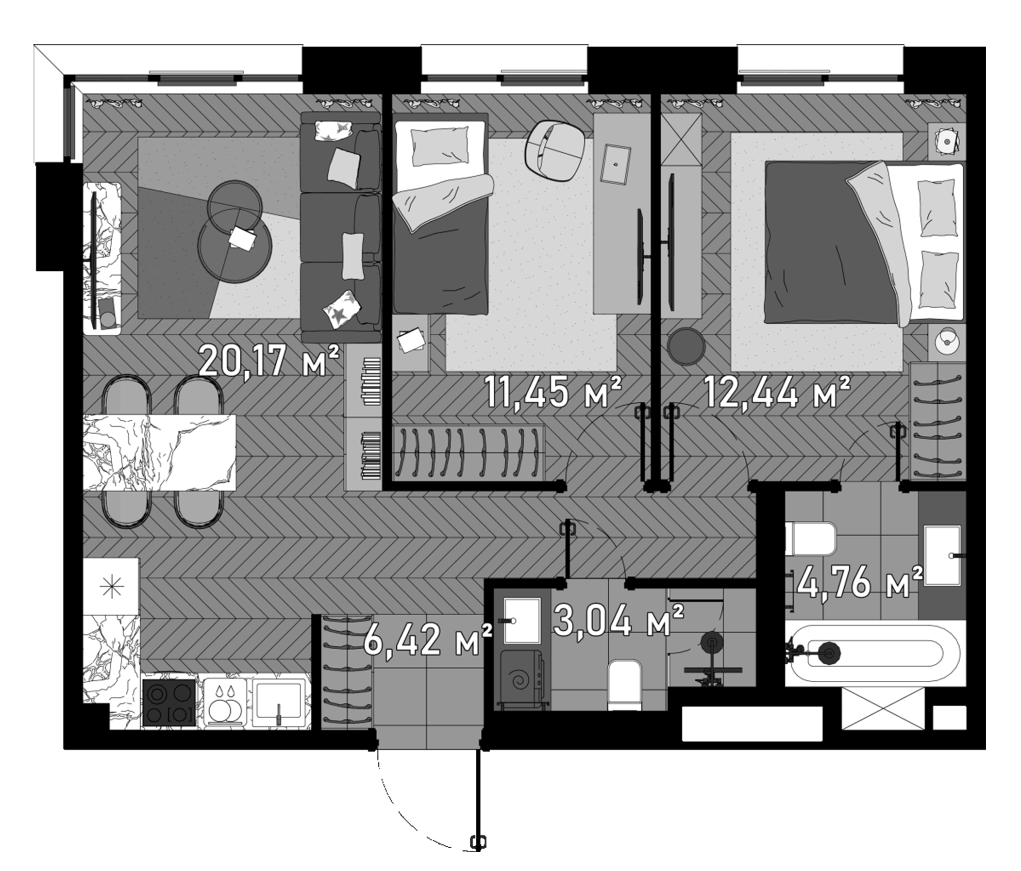 Планировка — Зорге, 9, 3-комн., 60 м²