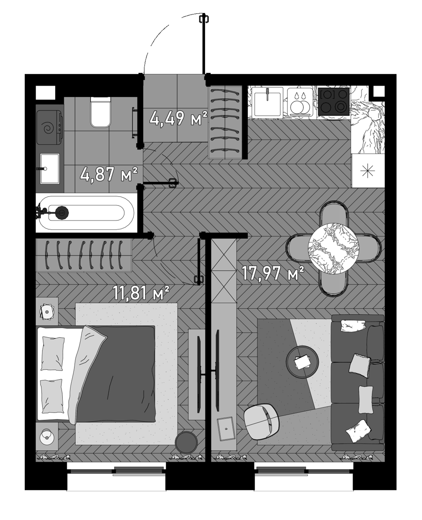 Планировка — Зорге, 9, 2-комн., 40 м²