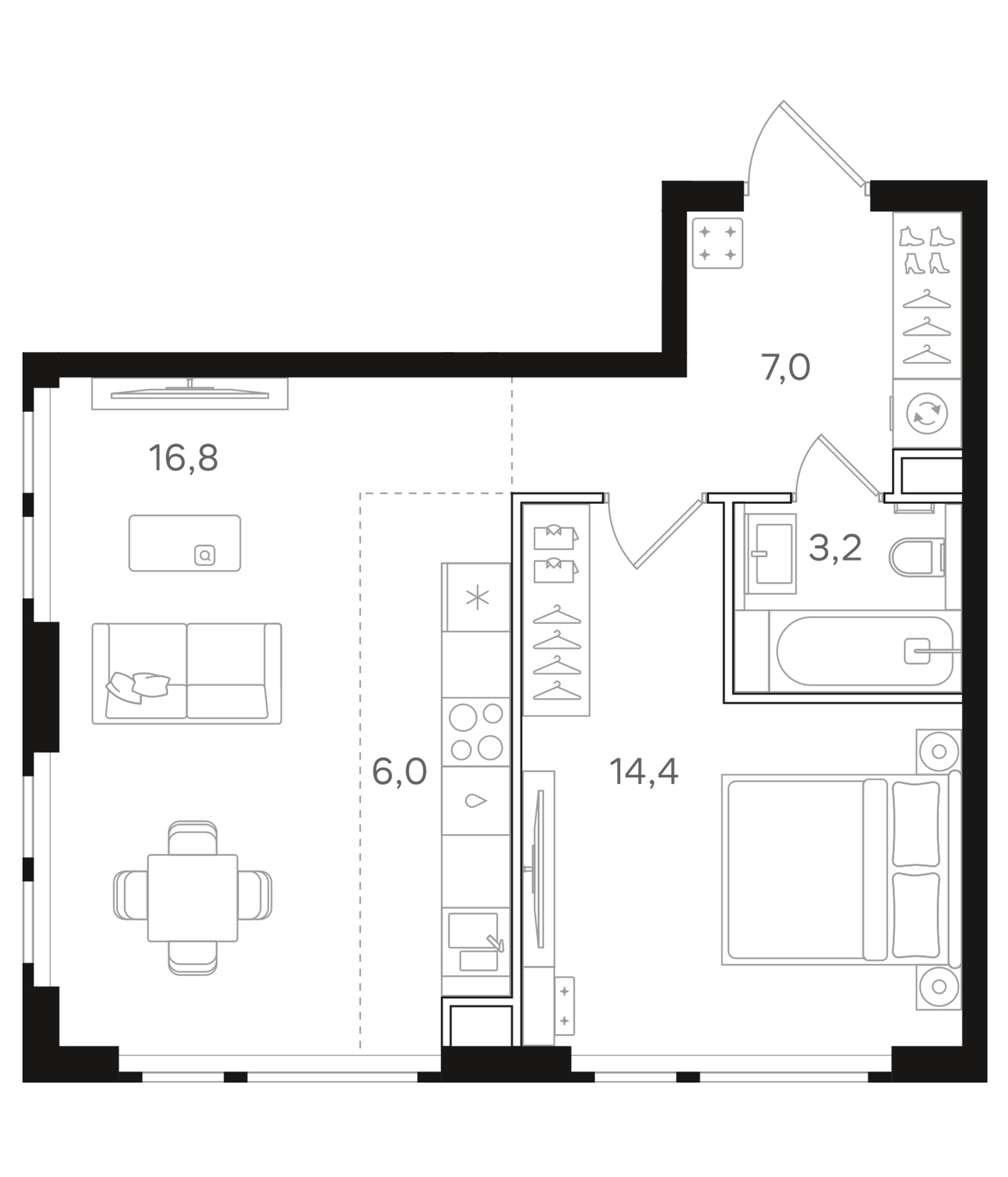 Планировка — Назаре. Мангазея в Богородском, 2-комн., 47 м²