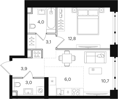 Планировка — Назаре. Мангазея в Богородском, 2-комн., 44 м²