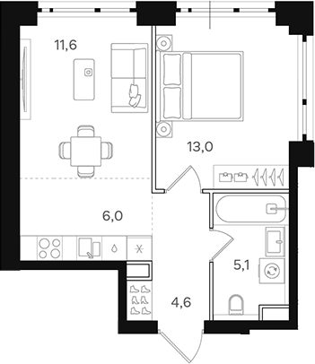 Планировка — Назаре. Мангазея в Богородском, 2-комн., 40 м²