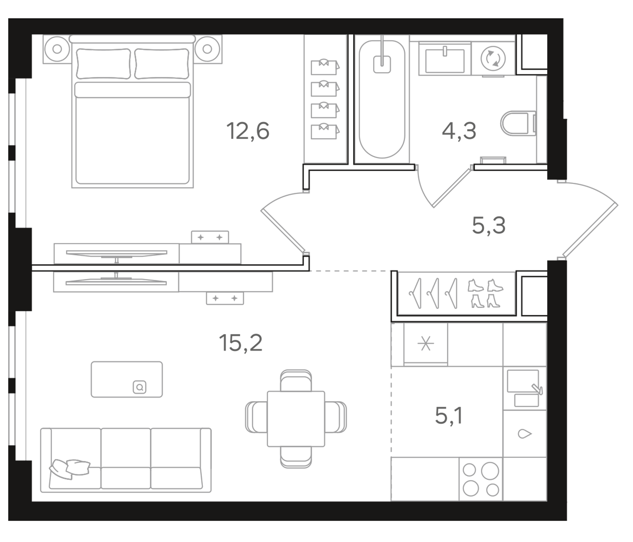 Планировка — Назаре. Мангазея в Богородском, 2-комн., 43 м²