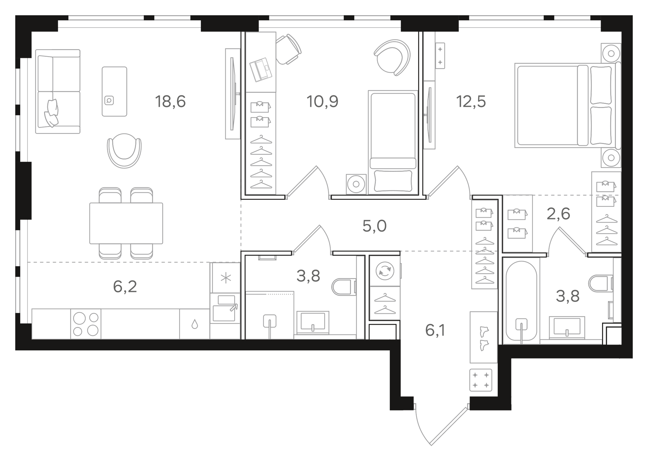 Планировка — Назаре. Мангазея в Богородском, 3-комн., 70 м²