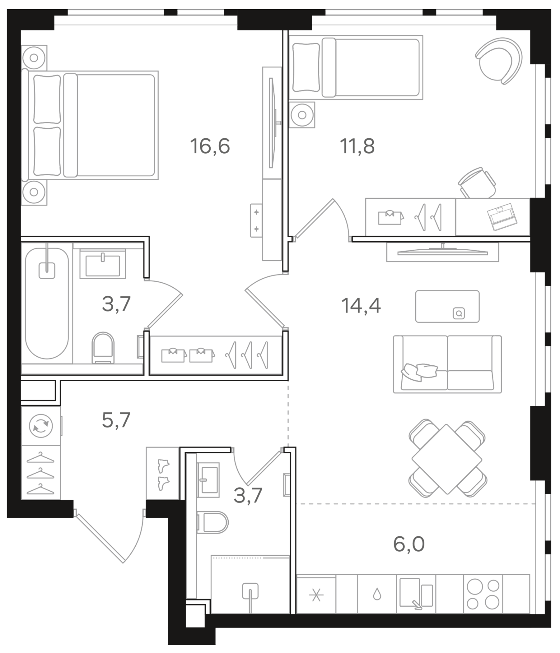 Планировка — Назаре. Мангазея в Богородском, 3-комн., 62 м²
