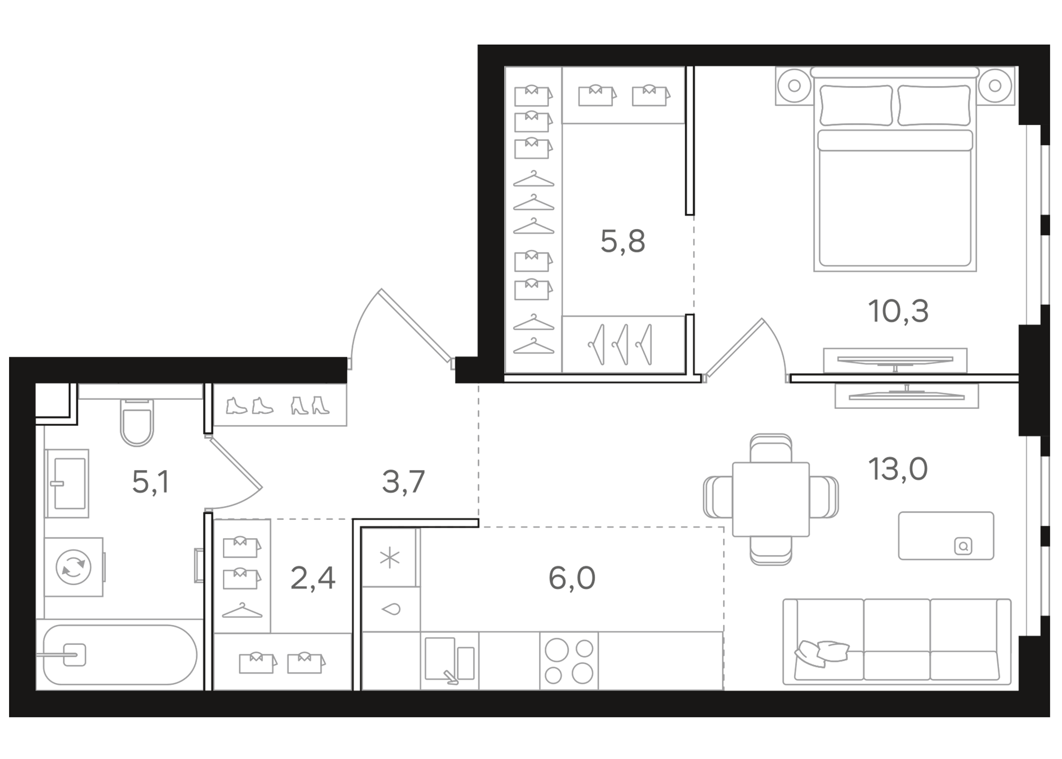 Планировка — Назаре. Мангазея в Богородском, 2-комн., 46 м²