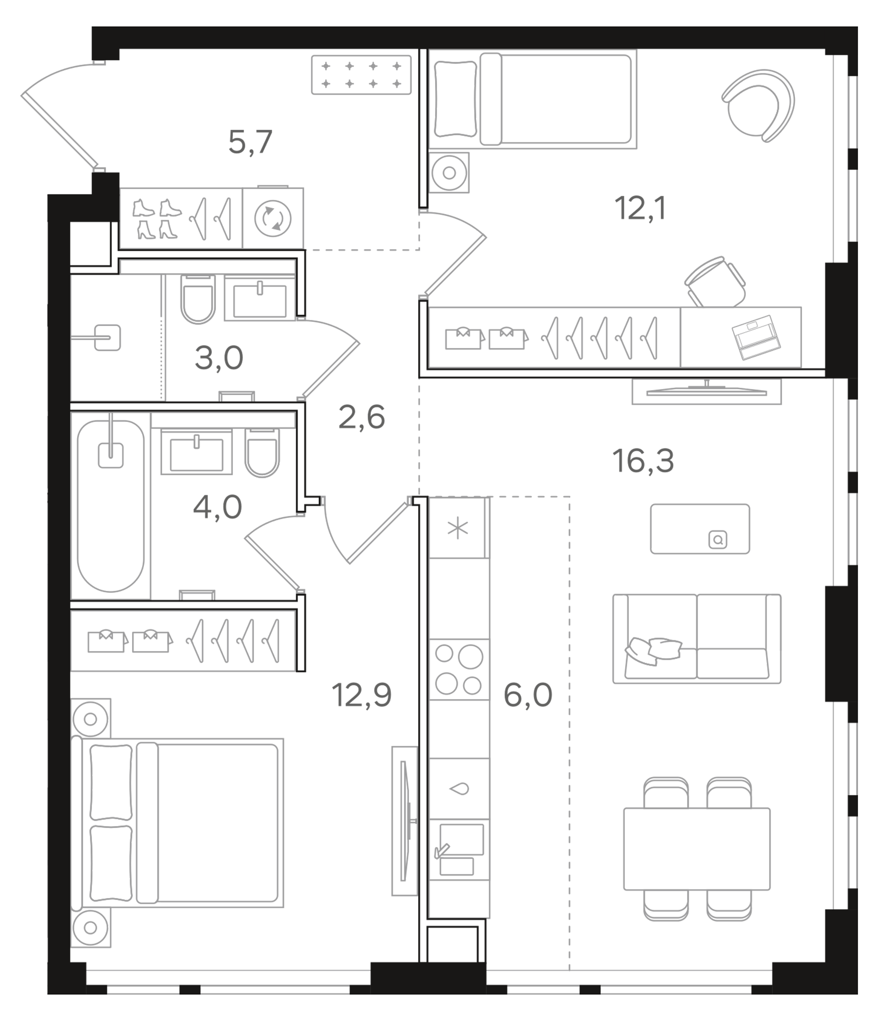 Планировка — Назаре. Мангазея в Богородском, 3-комн., 63 м²