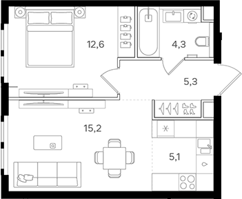 Планировка — Назаре. Мангазея в Богородском, 2-комн., 43 м²