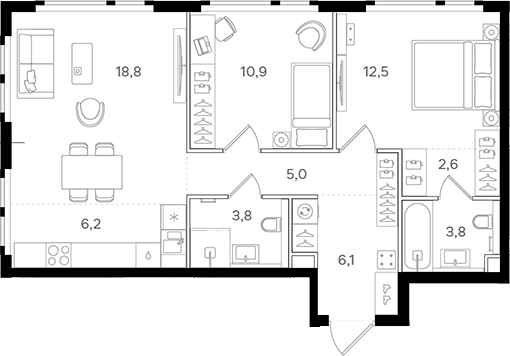 Планировка — Назаре. Мангазея в Богородском, 3-комн., 70 м²