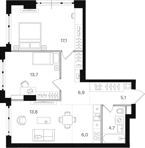 Планировка — Назаре. Мангазея в Богородском, 3-комн., 67 м²