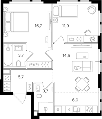 Планировка — Назаре. Мангазея в Богородском, 3-комн., 62 м²