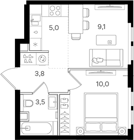 Планировка — Назаре. Мангазея в Богородском, 2-комн., 31 м²