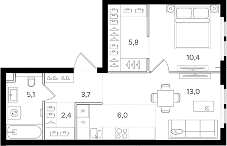 Планировка — Назаре. Мангазея в Богородском, 2-комн., 46 м²