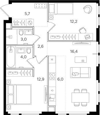 Планировка — Назаре. Мангазея в Богородском, 3-комн., 63 м²