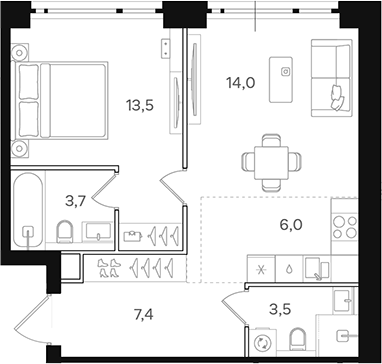 Планировка — Назаре. Мангазея в Богородском, 2-комн., 48 м²