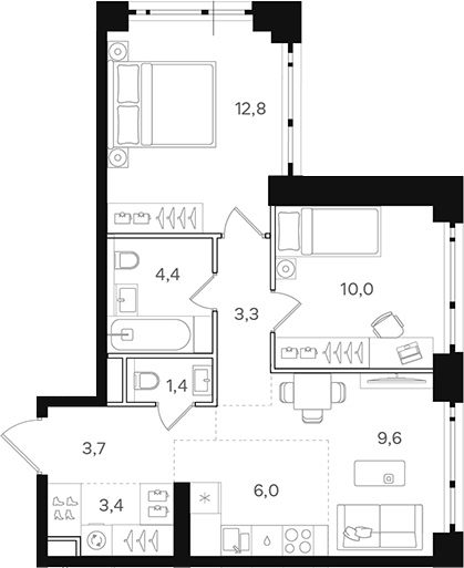 Планировка — Назаре. Мангазея в Богородском, 3-комн., 55 м²
