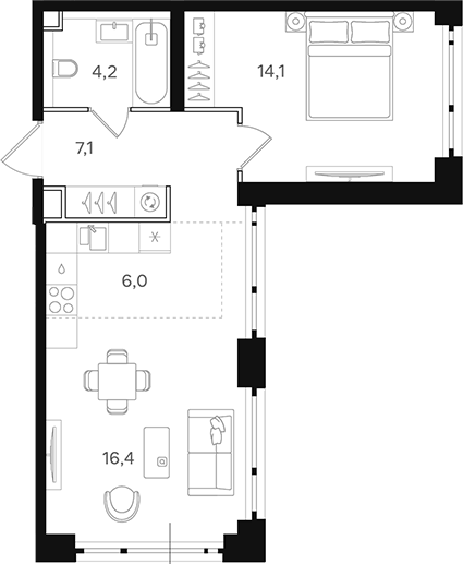Планировка — Назаре. Мангазея в Богородском, 2-комн., 48 м²