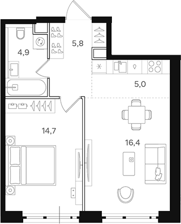 Планировка — Назаре. Мангазея в Богородском, 2-комн., 47 м²