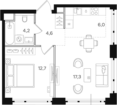 Планировка — Назаре. Мангазея в Богородском, 2-комн., 45 м²