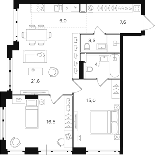 Планировка — Назаре. Мангазея в Богородском, 3-комн., 74 м²