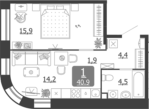 Планировка — Shagal, 1-комн., 41 м²
