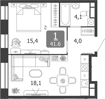 Планировка — Shagal, 2-комн., 42 м²