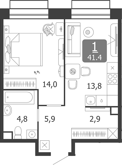 Планировка — Shagal, 1-комн., 41 м²