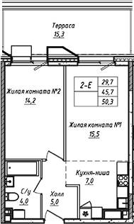 Планировка — УНО.Соколиная гора, 2-комн., 46 м²