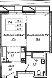 Планировка — УНО.Соколиная гора, 2-комн., 44 м²
