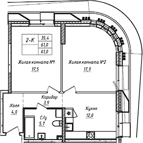 Планировка — УНО.Соколиная гора, 2-комн., 61 м²