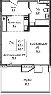 Планировка — УНО.Соколиная гора, 2-комн., 43 м²
