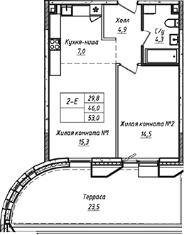 Планировка — УНО.Соколиная гора, 2-комн., 46 м²