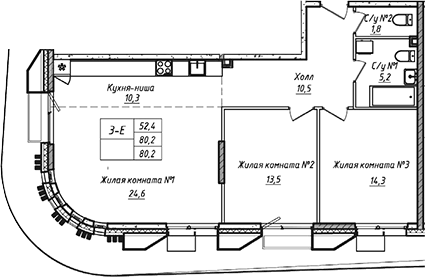 Планировка — УНО.Соколиная гора, 3-комн., 80 м²