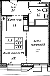 Планировка — УНО.Соколиная гора, 2-комн., 44 м²