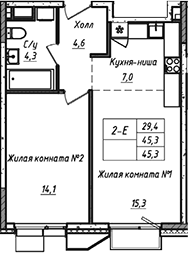 Планировка — УНО.Соколиная гора, 2-комн., 45 м²