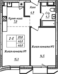 Планировка — УНО.Соколиная гора, 2-комн., 46 м²