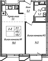 Планировка — УНО.Соколиная гора, 2-комн., 48 м²