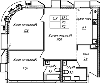 Планировка — УНО.Соколиная гора, 3-комн., 79 м²