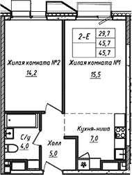 Планировка — УНО.Соколиная гора, 2-комн., 46 м²
