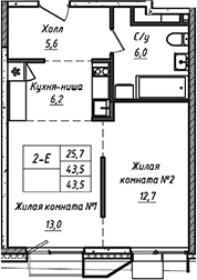 Планировка — УНО.Соколиная гора, 2-комн., 44 м²