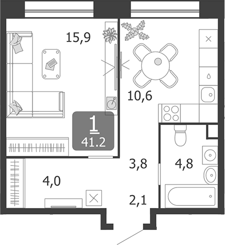 Планировка — Shagal, 1-комн., 41 м²