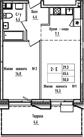 Планировка — УНО.Соколиная гора, 2-комн., 45 м²