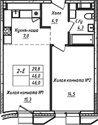 Планировка — УНО.Соколиная гора, 2-комн., 46 м²