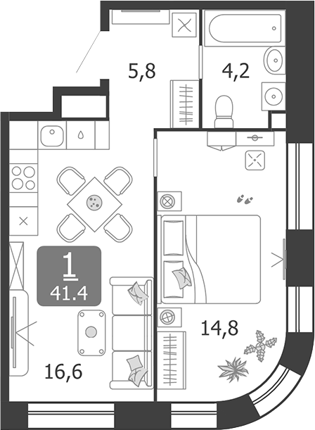 Планировка — Shagal, 2-комн., 41 м²