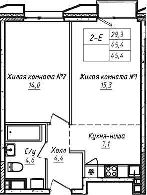 Планировка — УНО.Соколиная гора, 2-комн., 45 м²