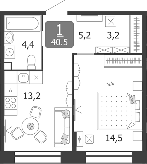 Планировка — Shagal, 1-комн., 41 м²