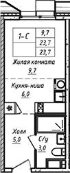 Планировка — УНО.Соколиная гора, Студия, 24 м²