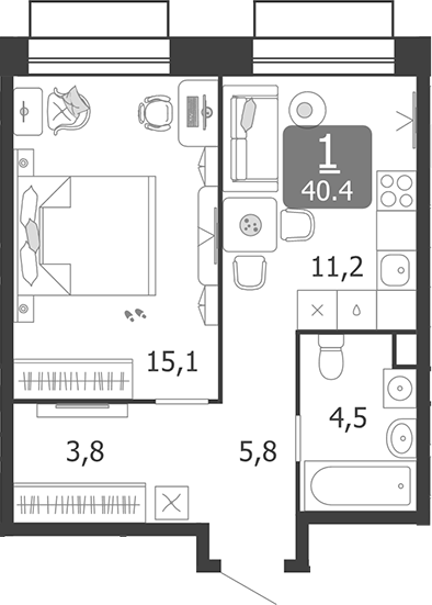 Планировка — Shagal, 1-комн., 40 м²